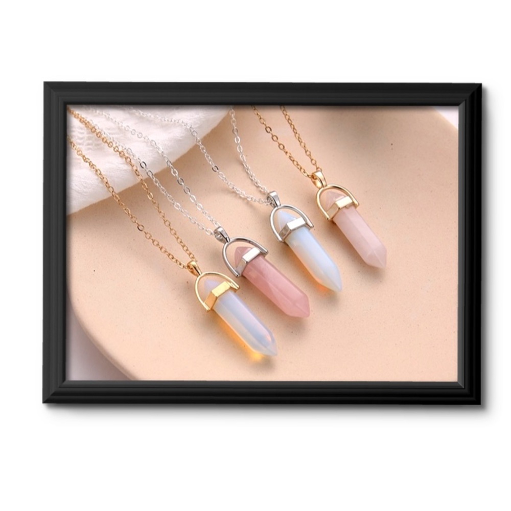 Opal Natural Stone Hexagon Crystal Pendant Necklace 2/$15